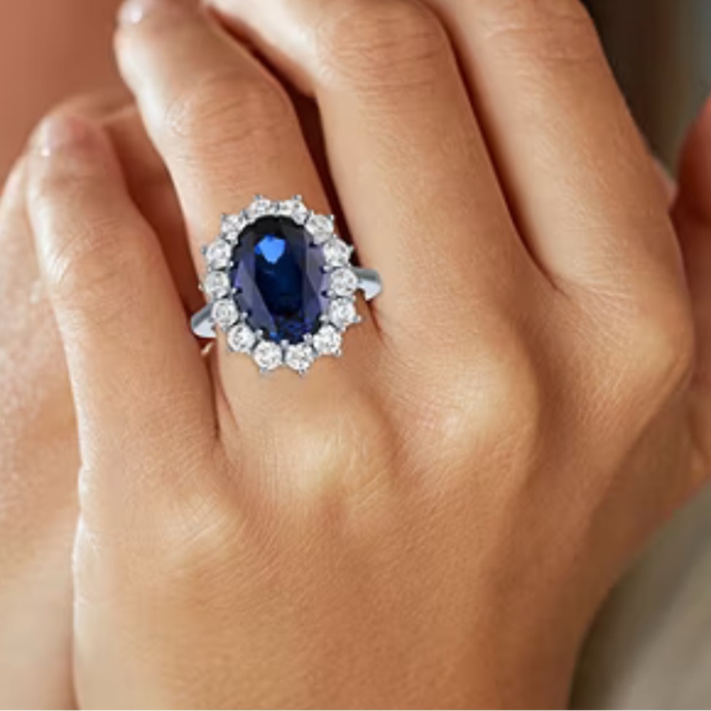 SOLD $208 Lab Created Blue & White Sapphire Ring .925 Sterling Silver